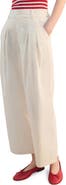 MANGO Pleated High Waist Crop Wide Leg Cotton Pants