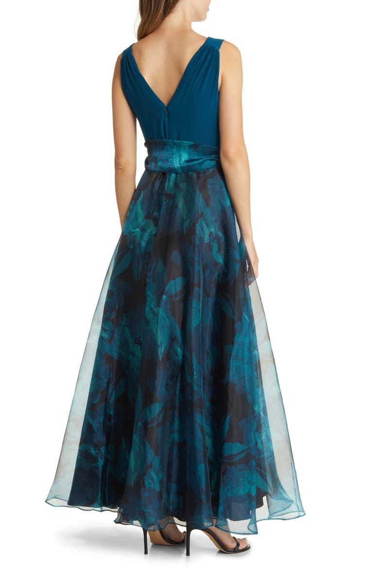 Mixed Media Sleeveless A-Line Gown, Alternate, color, TEAL