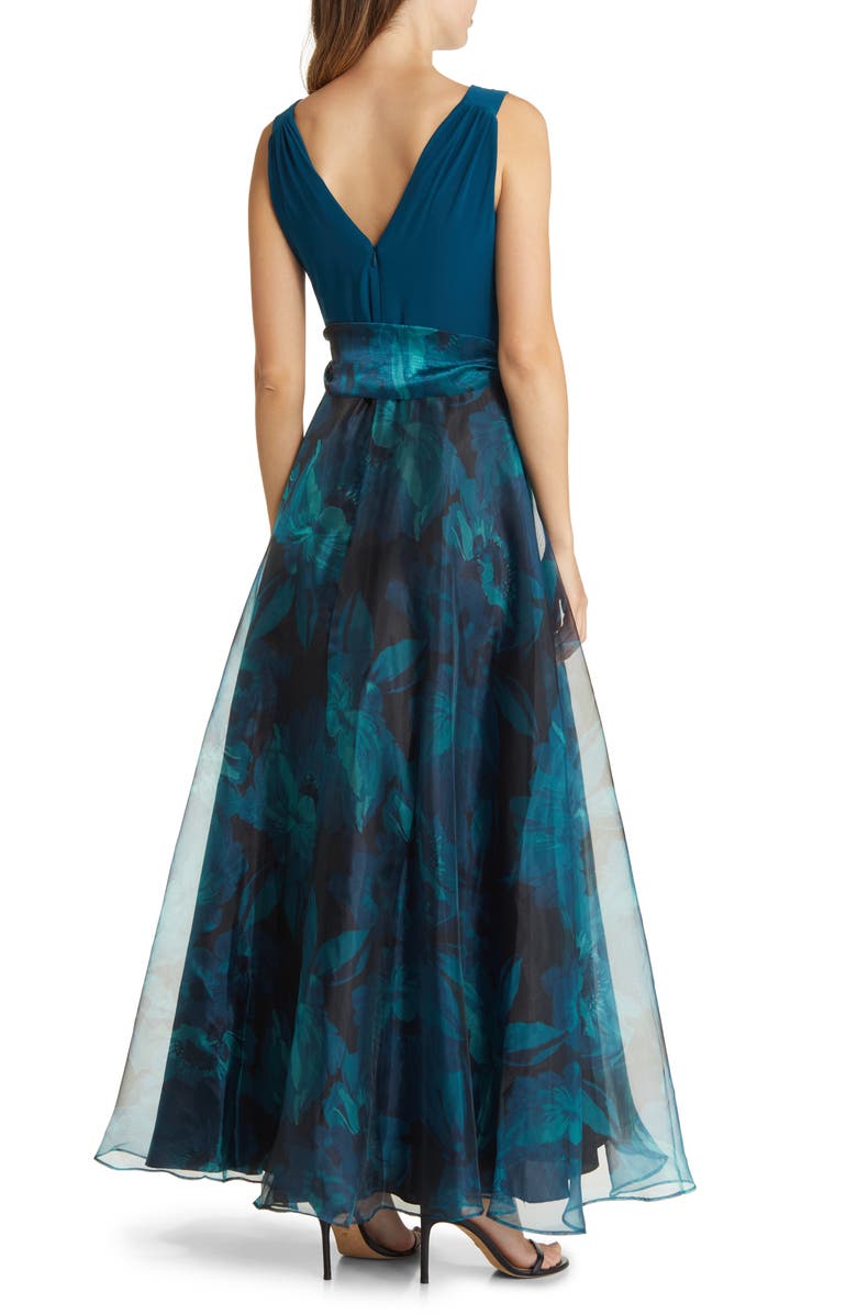 Eliza J Mixed Media Sleeveless A-Line Gown, Alternate, color, 