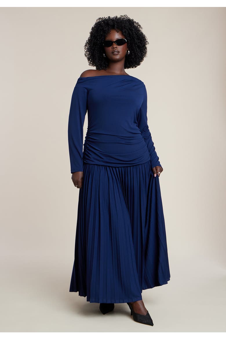 Long Sleeve Drop Waist Maxi Dress, Alternate, color, NAVY BLUE