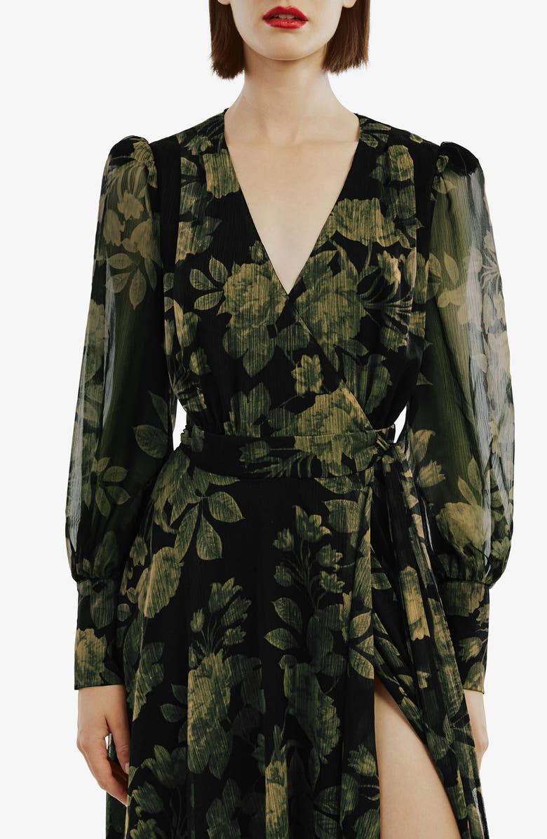 Bardot Lucianna Long Sleeve Maxi Wrap Dress, Alternate, color,