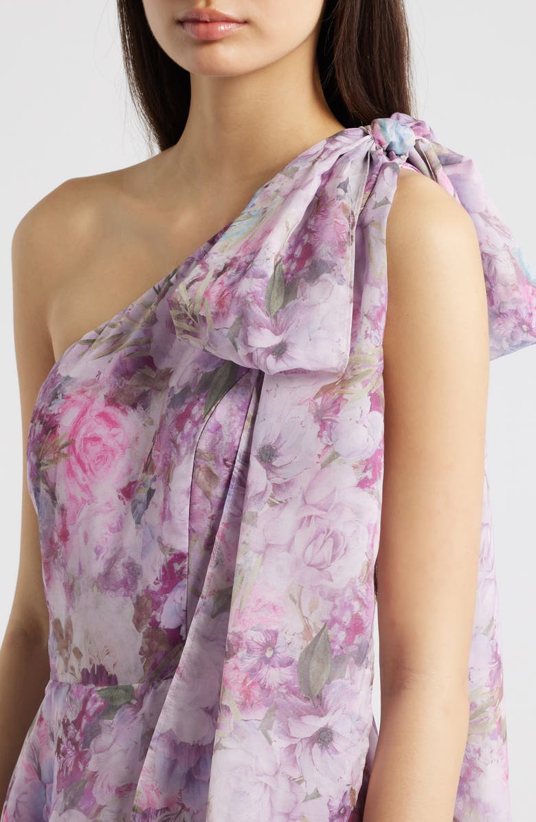 Lulus Amara Floral One-Shoulder Gown, Alternate, color, Lavender Floral