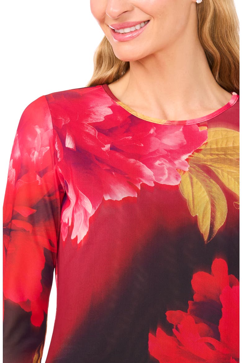 Floral Crewneck Mesh Top, Alternate, color, FLAME SCARLET