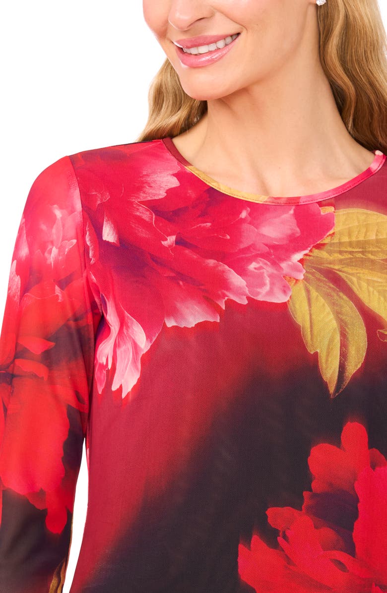 Ted Baker Floral Crewneck Mesh Top, Alternate, color, Flame Scarlet