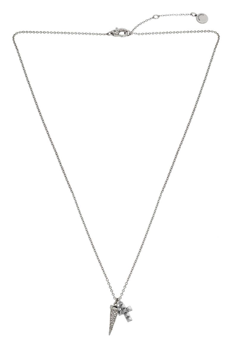 Pavé Crystal Bullet & Cross Charm Pendant Necklace, Alternate, color, RHODIUM