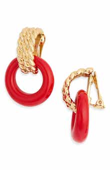 Kenneth Jay Lane Red Doorknocker Clip-On Earrings