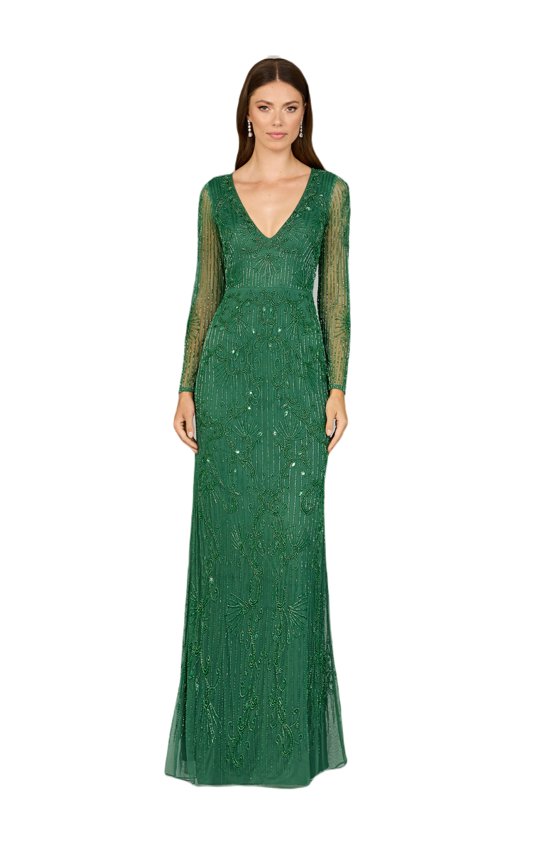 LARA New York -Elegant Long Sleeve Beaded Gown, Main, color, Forestgreen