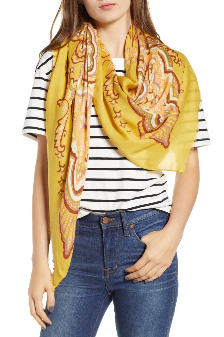 Oversized Paisley Square Scarf, Main, color, GOLDEN APPLE MULTI
