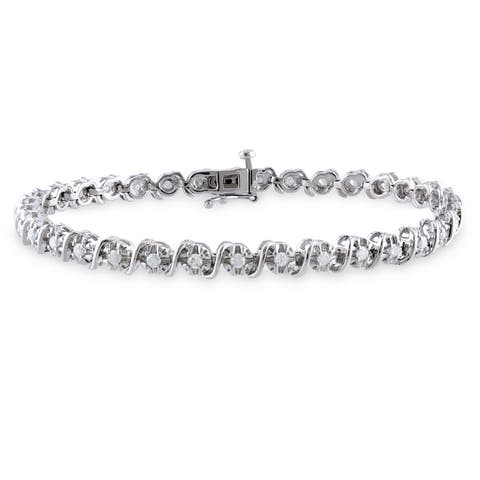 1 CTW Diamond S-shape Bracelet Sterling Silver