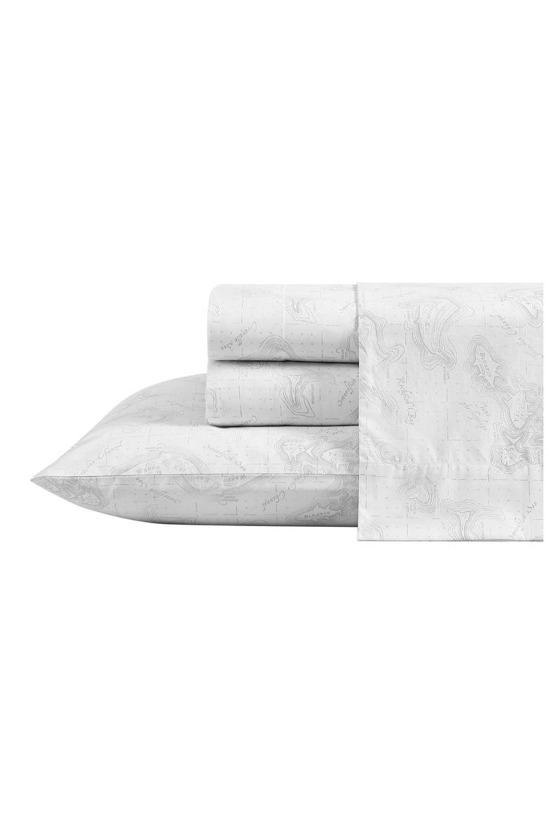 Fish Atol 200 Thread Count 100% Cotton Percale Sheet Set, Main, color, LIGHT GREY