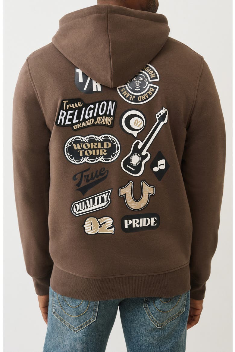 Embroidered Patch Zip Hoodie, Alternate, color, MAJOR BROWN