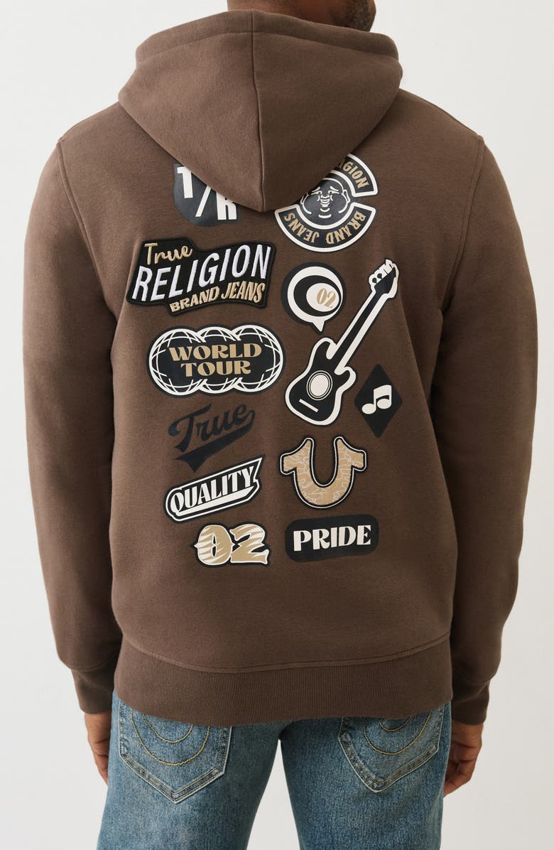 True Religion Embroidered Patch Zip Hoodie, Alternate, color, Major Brown