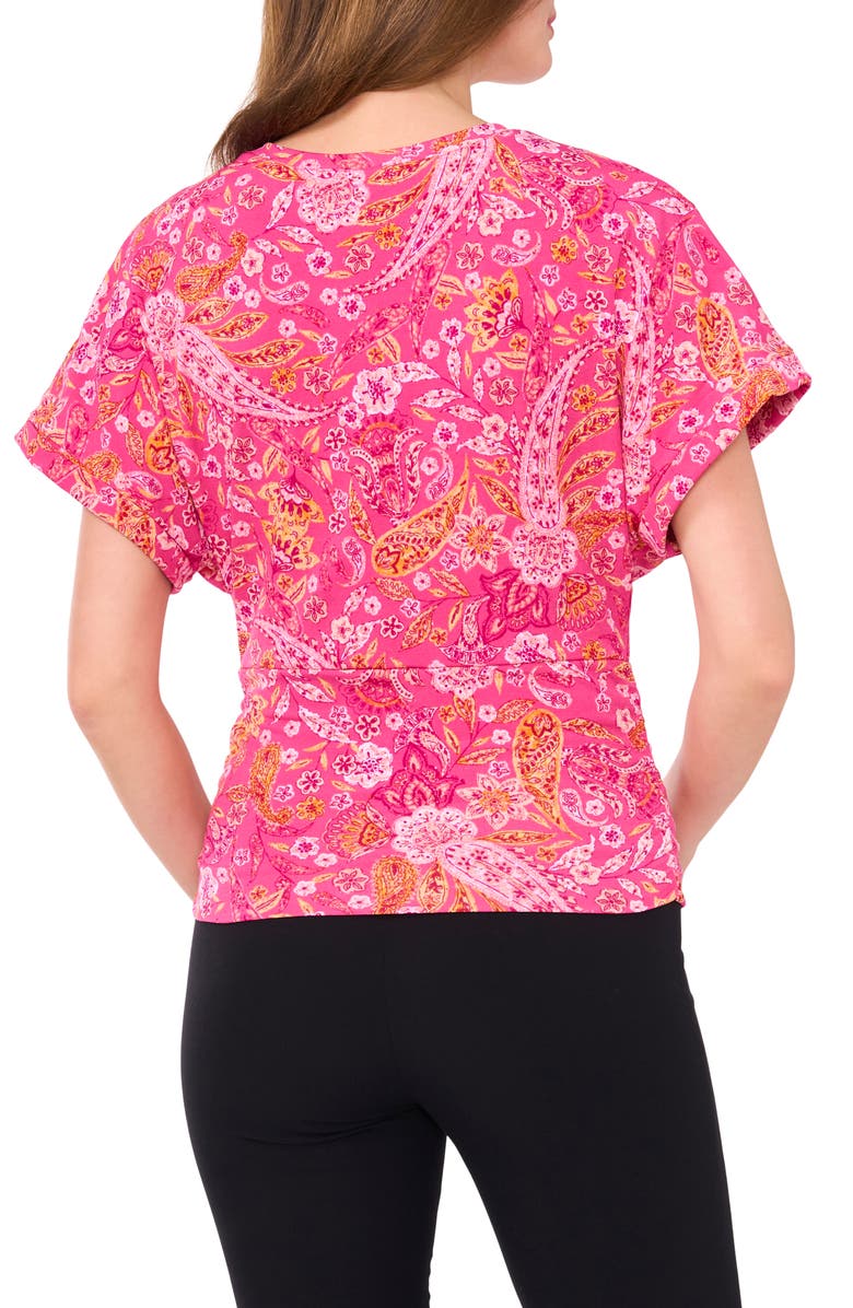 Chaus Floral Print Ruched Knit Top, Alternate, color, Fuschia/ Pink/ Mango