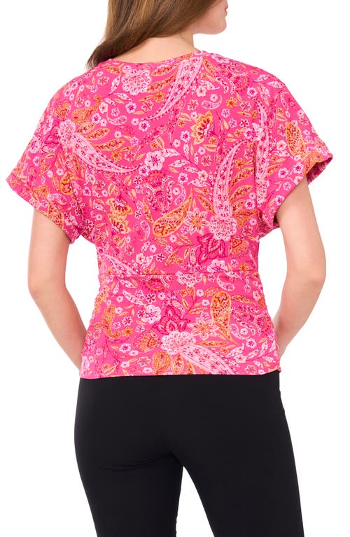 Chaus Floral Print Ruched Knit Top In Pink