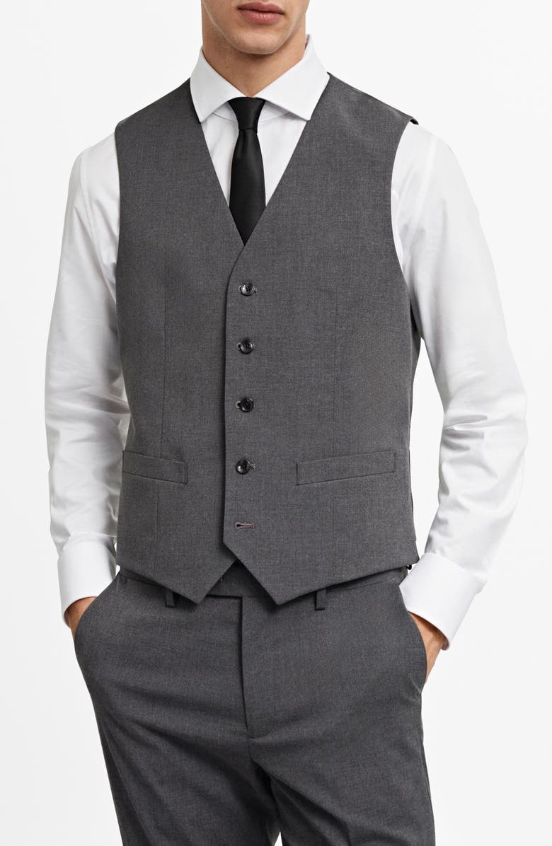 MANGO Slim Fit Heathered Grey Stretch Vest, Main, color, 