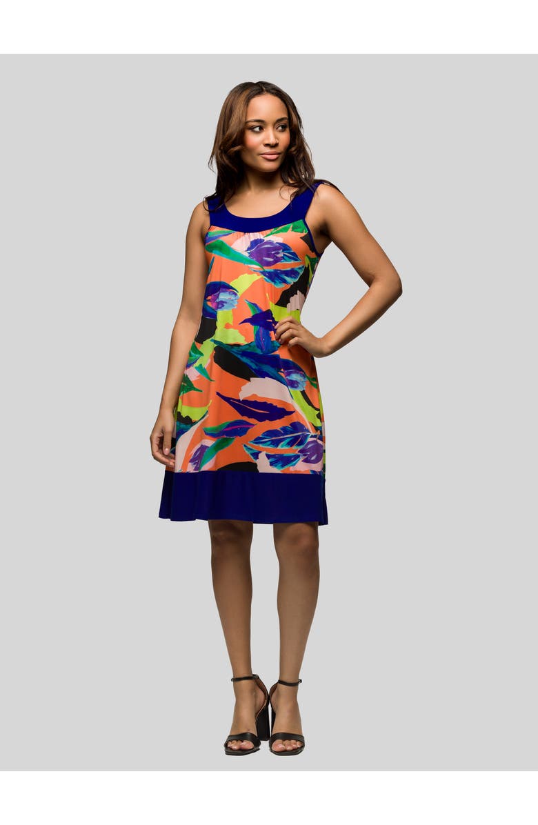 24seven Comfort Apparel Multicolor Scoop Neck Sleeveless Knee Length Dress, Main, color, Coral Multi