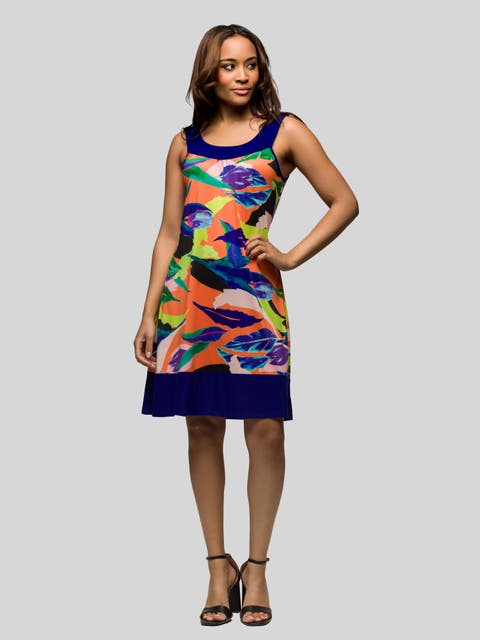 Multicolor Scoop Neck Sleeveless Knee Length Dress