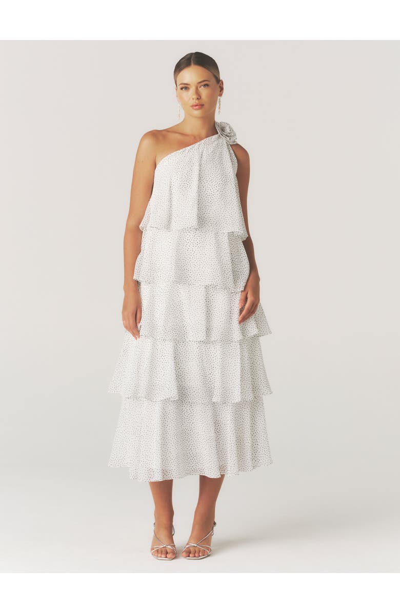 Six Stories Amora Corsage Detail Tiered Midaxi Dress, Main, color, White