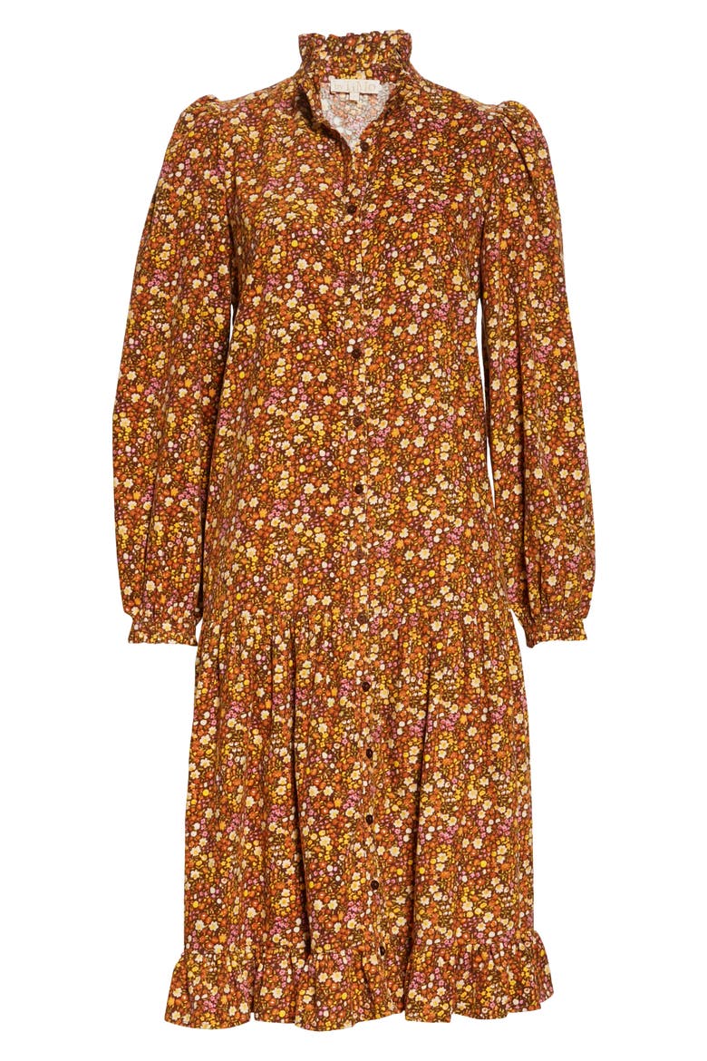 Floral Ditsy Long Sleeve Corduroy Midi Dress, Alternate, color, 1126 - BLOOM