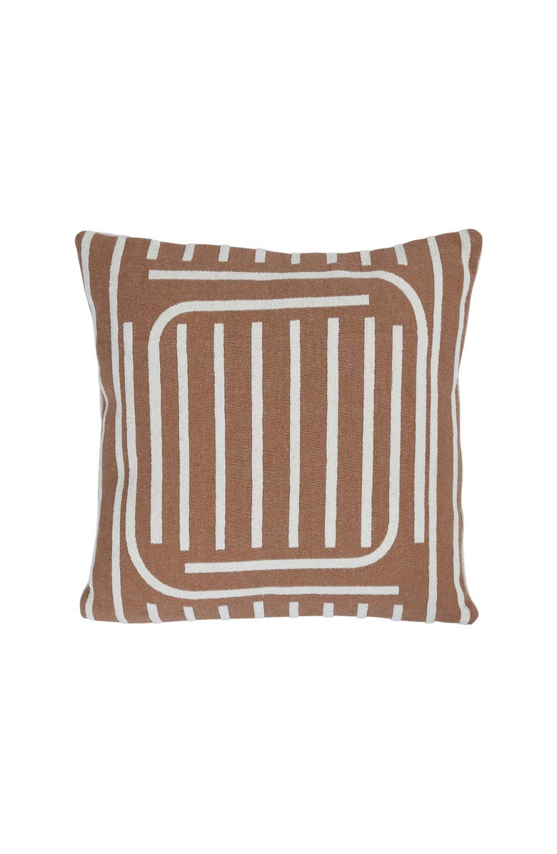 Storied Home Woven Cotton Reversible Pillow with Lines, Main, color, Tan