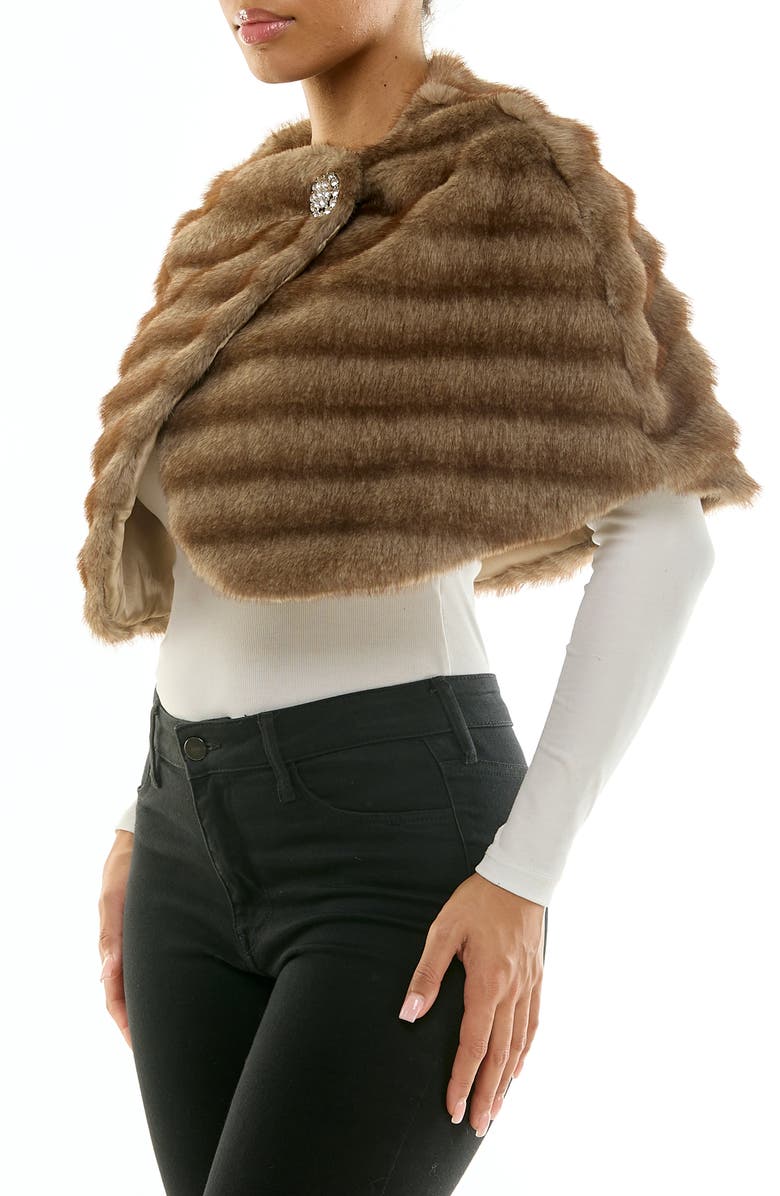Nina Leonard Ribbed Faux Fur Capelet, Alternate, color, Brown