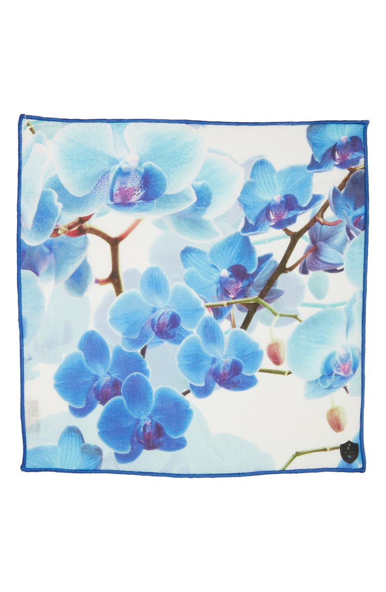 CLIFTON WILSON Blue Floral Linen Pocket Square, Alternate, color, Blue