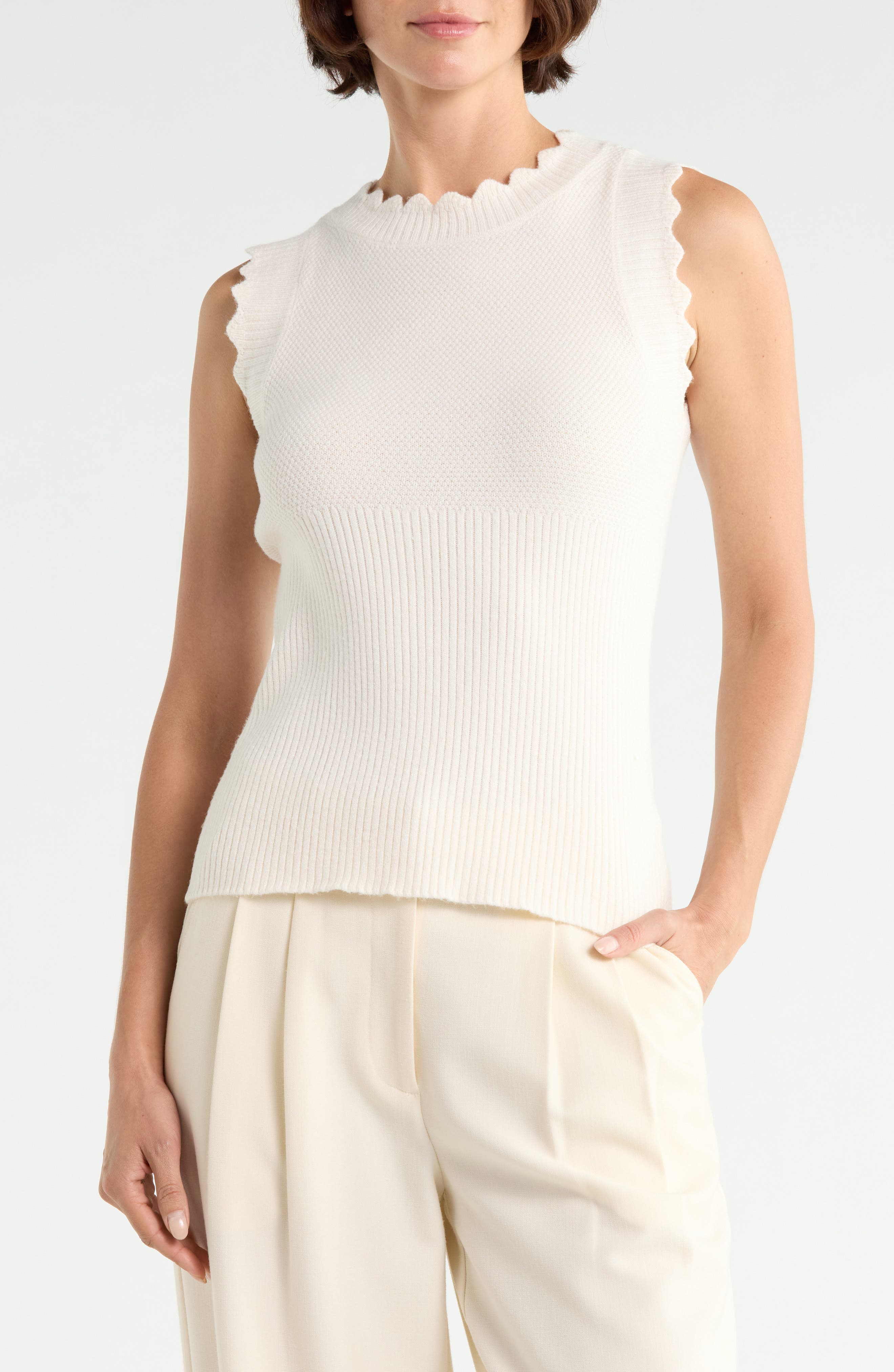 Scallop Trim Sleeveless Sweater