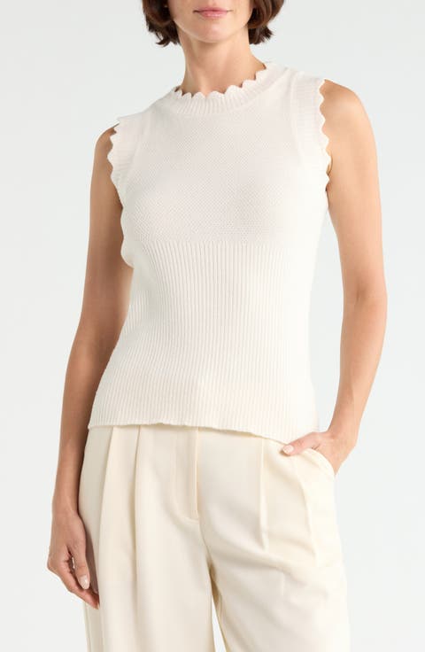 Scallop Trim Sleeveless Sweater