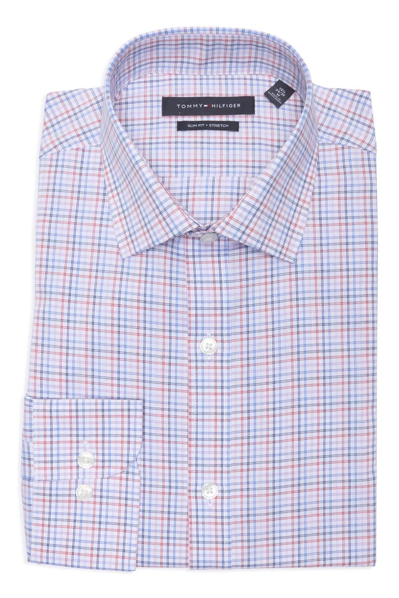 Slim Fit Check Stretch Cotton Dress Shirt, Main, color, PURPLE MULTI