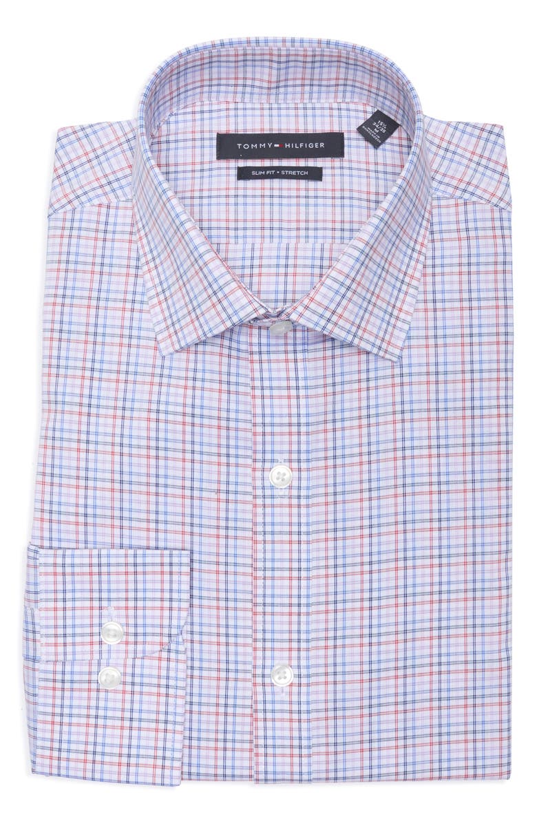 Tommy Hilfiger Slim Fit Check Stretch Cotton Dress Shirt, Main, color, Purple Multi