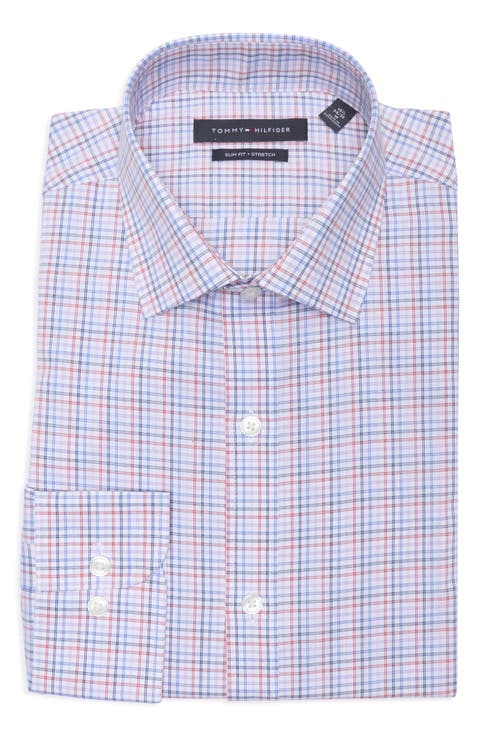 Slim Fit Check Stretch Cotton Dress Shirt (Regular, Big & Tall)