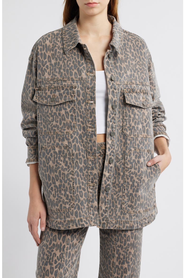 Cheetah Print Oversize Shacket, Main, color, KHAKI