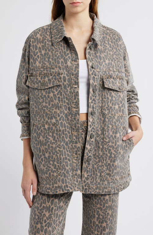 Hidden Jeans Cheetah Print Oversize Shacket In Khaki