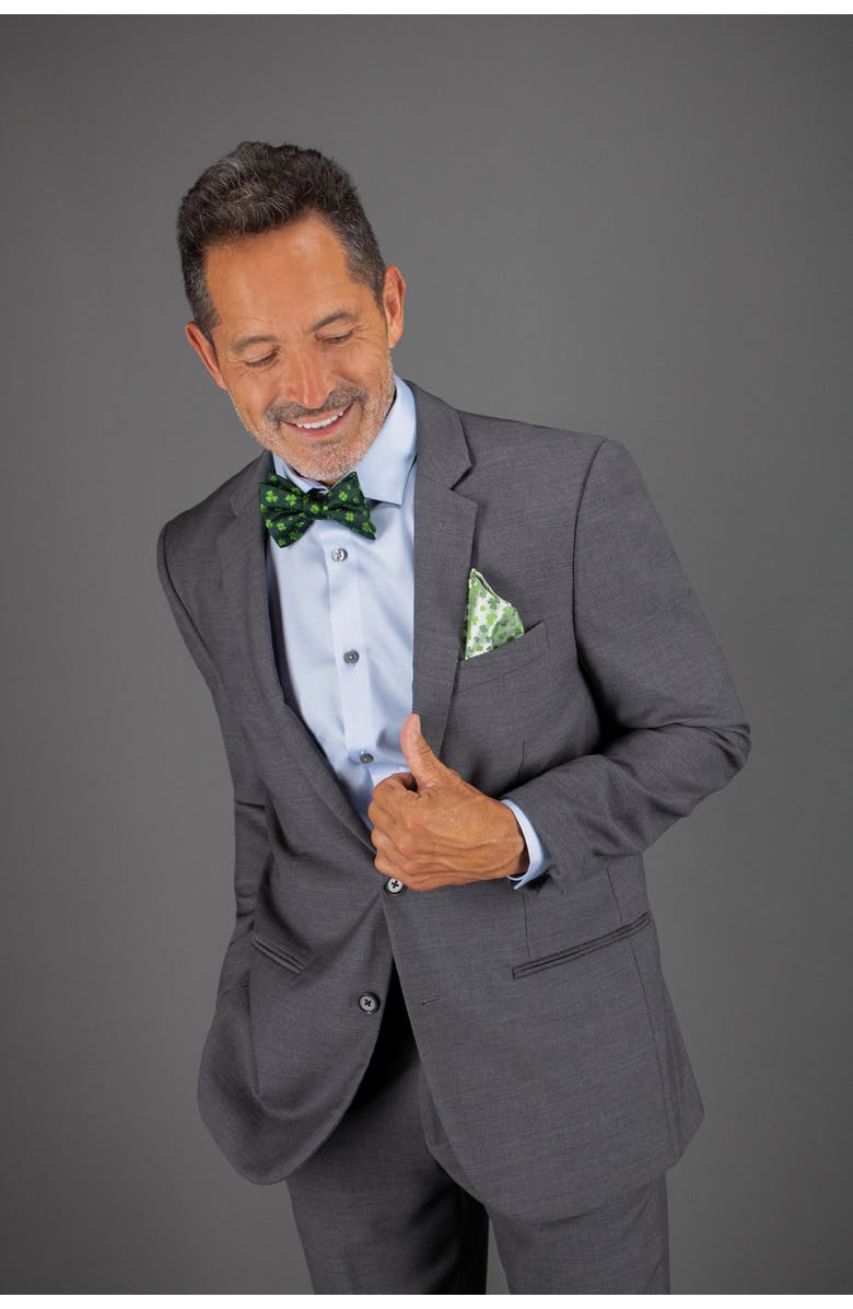 Trafalgar White Shamrock Novelty Silk 12x12 Pocket Square, Alternate, color, White