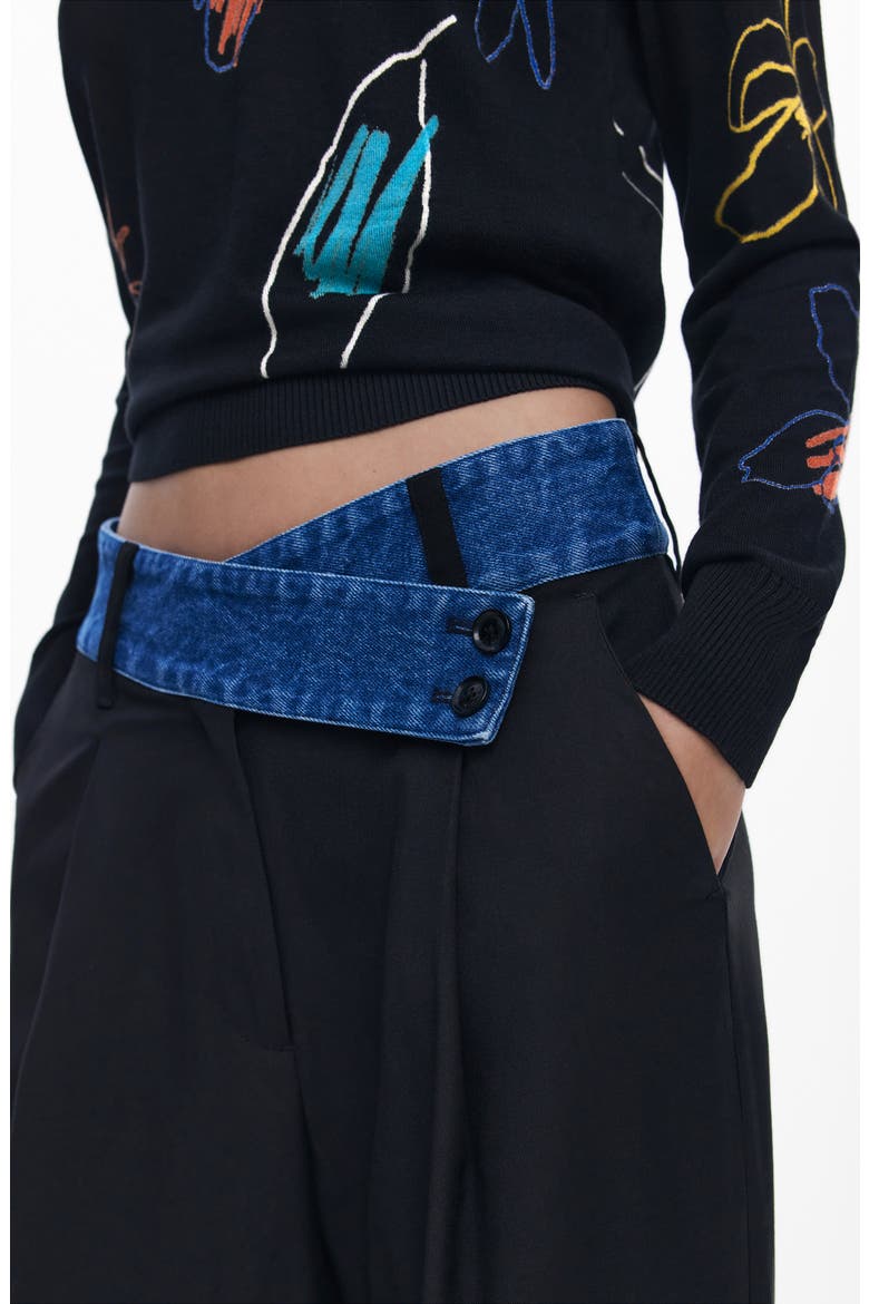 Denim Waist Wide Leg Pants, Alternate, color, BLACK