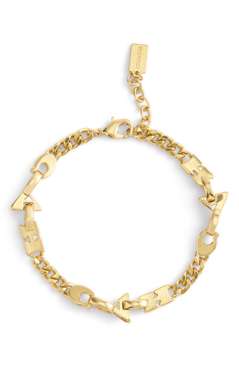 COACH Logo Link Bracelet, Alternate, color, Shiny Gold