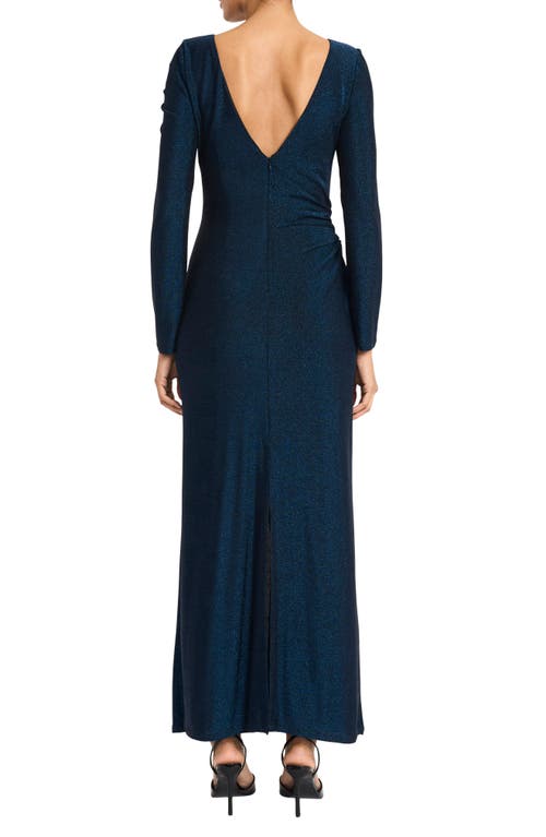 Maggy London Metallic Long Sleeve Gown In Navy