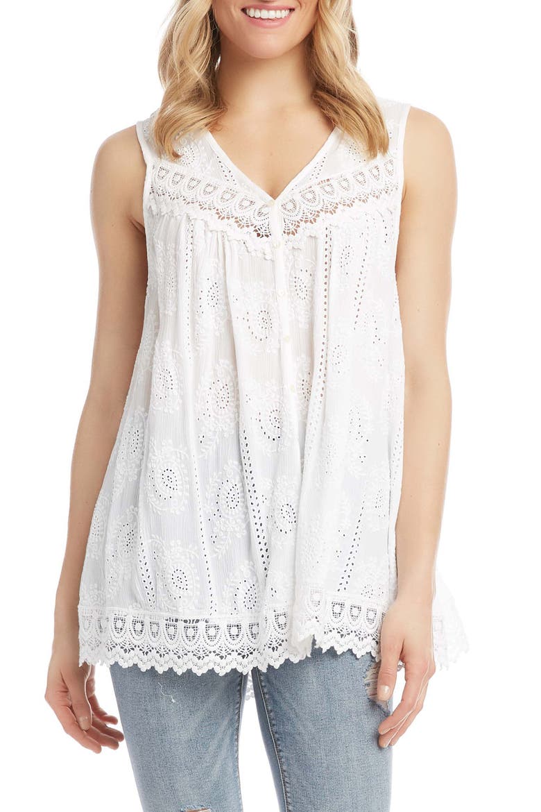 Eyelet & Lace Top, Main, color, OFF WHITE