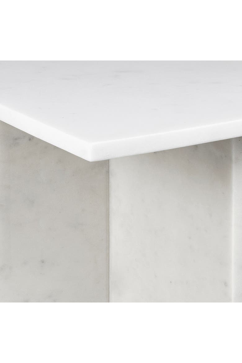 Cecil Modern Square Marble End Table with Cross Base, Solid Stone Accent Side Table for Living Room, Alternate, color, White