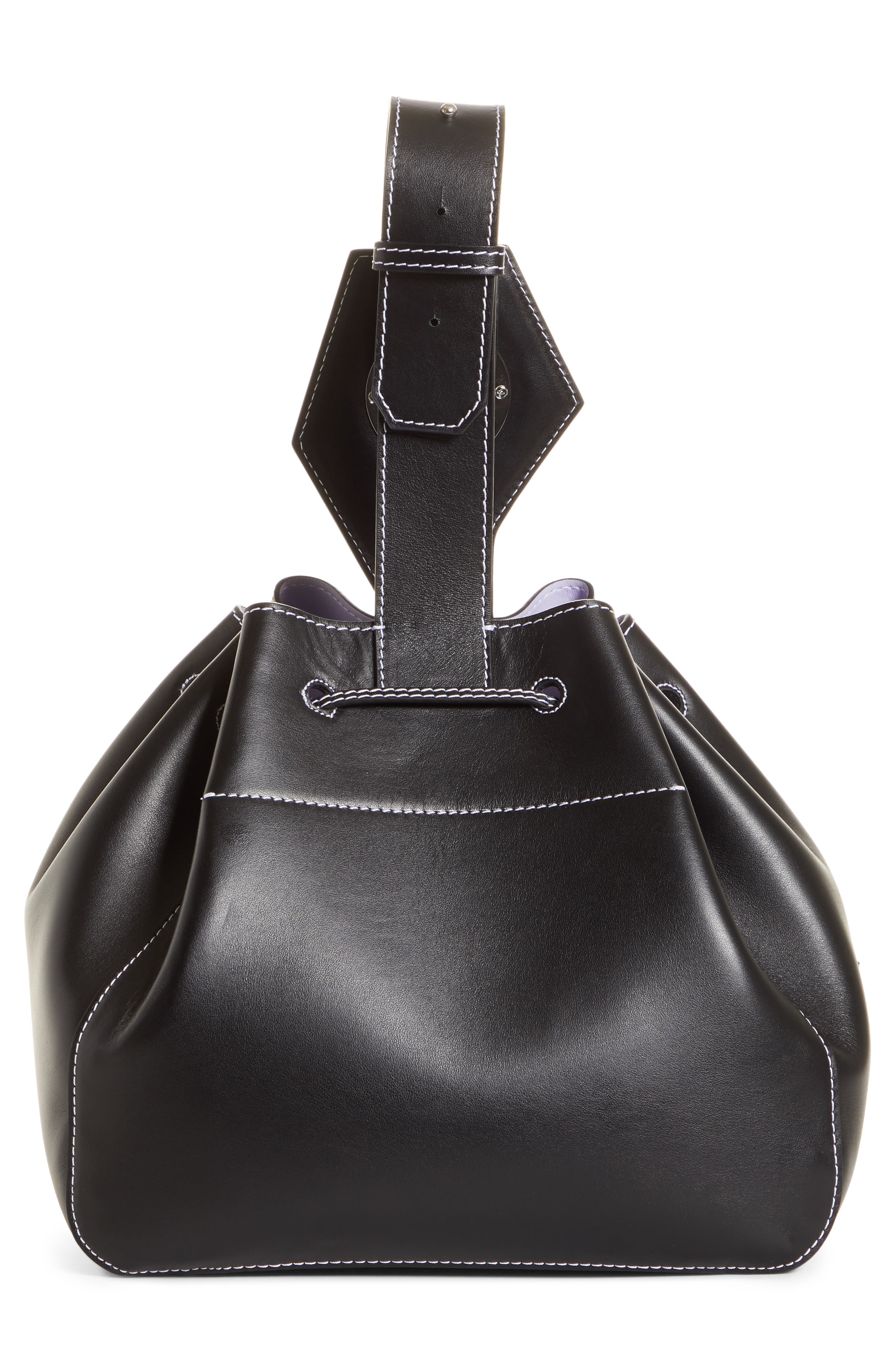 Ganni Large Drawstring Leather Bag, Alternate, color, 