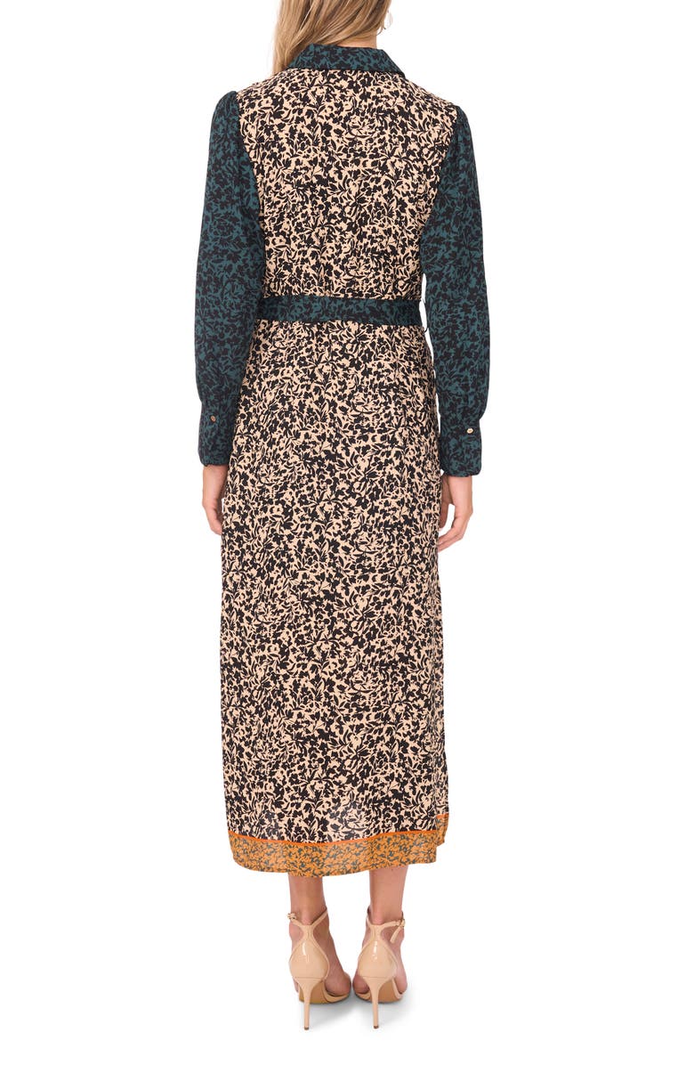 Vince Camuto Mixed Print Long Sleeve Midi Shirtdress, Alternate, color, Deep Forest
