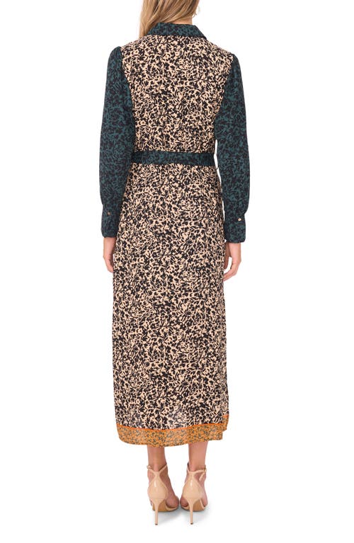 Vince Camuto Mixed Print Long Sleeve Midi Shirtdress In Green