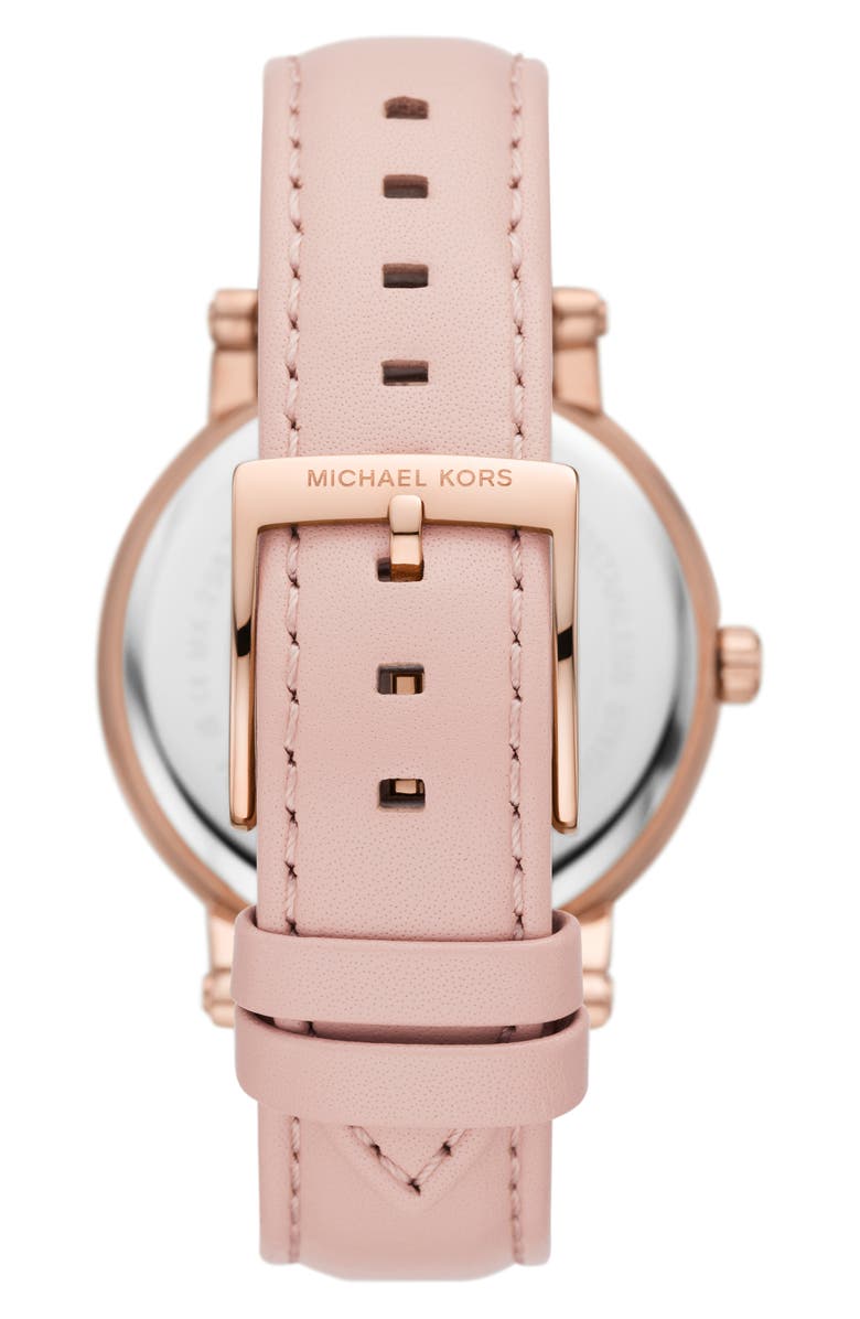 Michael Kors Corey Crystal Pavé Three-Hand Quartz Leather Strap Watch, 38mm, Alternate, color, Rose Gold