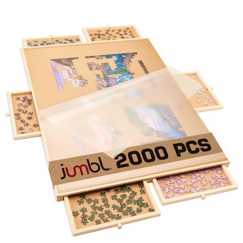 2000-Piece Puzzle Board with Drawers, Lazy Susan & Cover, Rotating Wooden Jigsaw Table