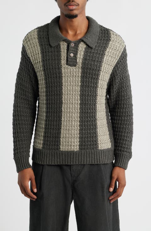Textured Rugby Polo Sweater