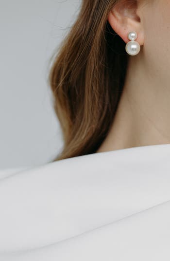 Pearl & Created White Sapphire Dangle Earrings