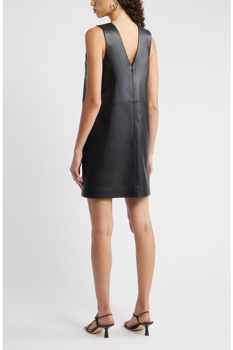 Sleeveless Leather V-Neck Minidress, Alternate, color, BLACK