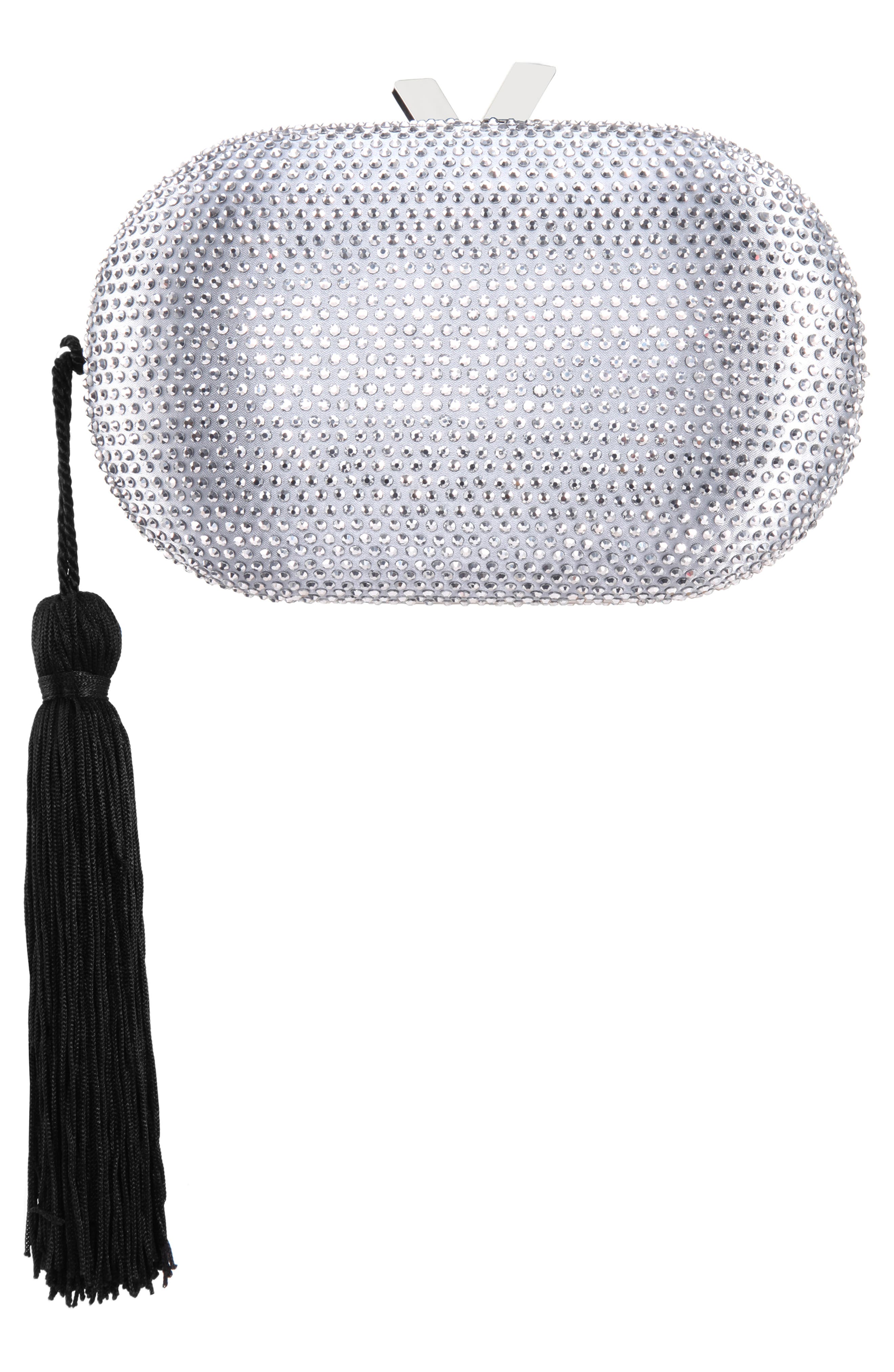 Oval Minaudière with Tassel, Alternate, color, SILVER