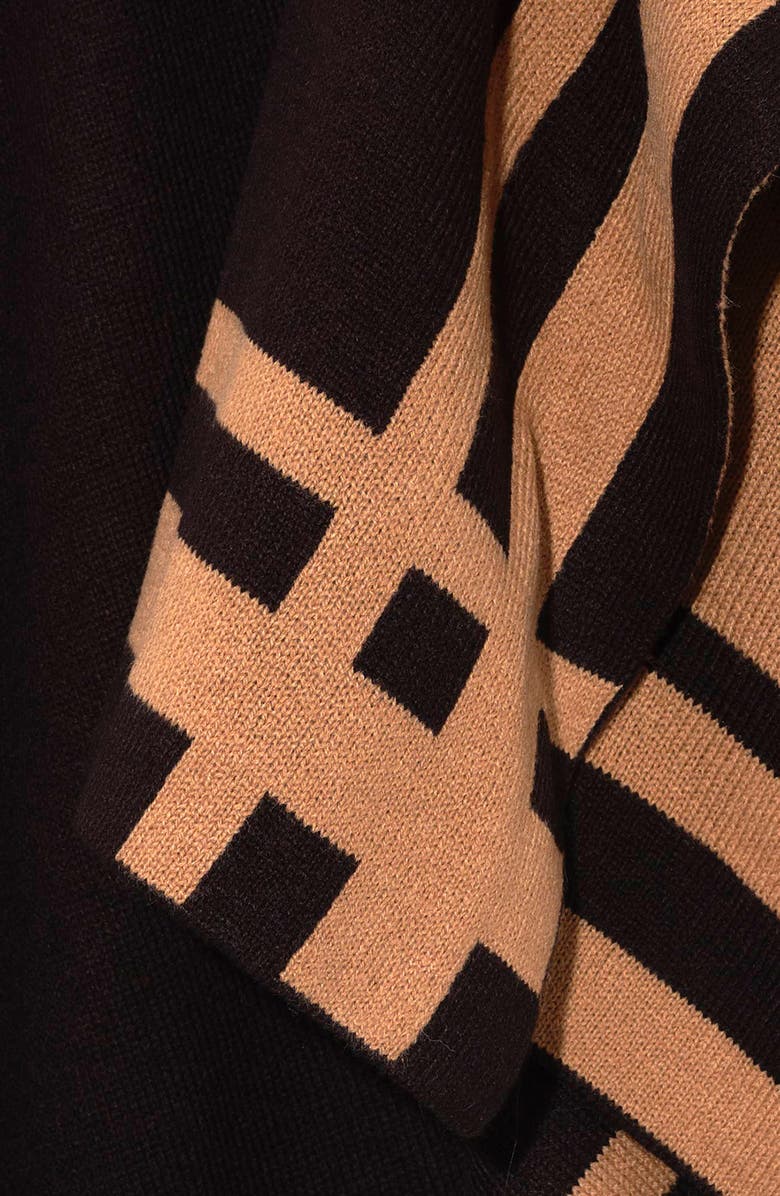 Lauren Ralph Lauren Stripe Border Ruana, Alternate, color, Black/Camel
