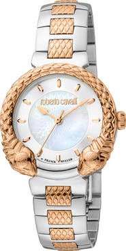 Roberto Cavalli by Franck Muller Two-Tone Mother-of-Pearl Bracelet Watch, 32mm